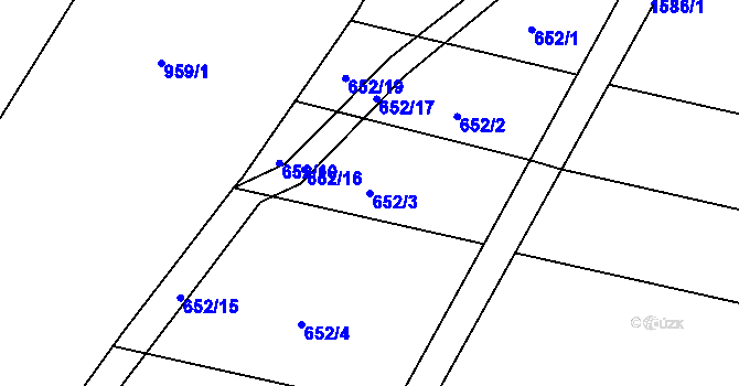 Parcela st. 652/3 v KÚ Studený, Katastrální mapa