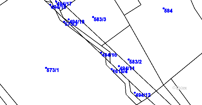 Parcela st. 494/16 v KÚ Studený, Katastrální mapa