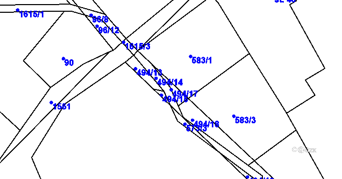 Parcela st. 494/17 v KÚ Studený, Katastrální mapa