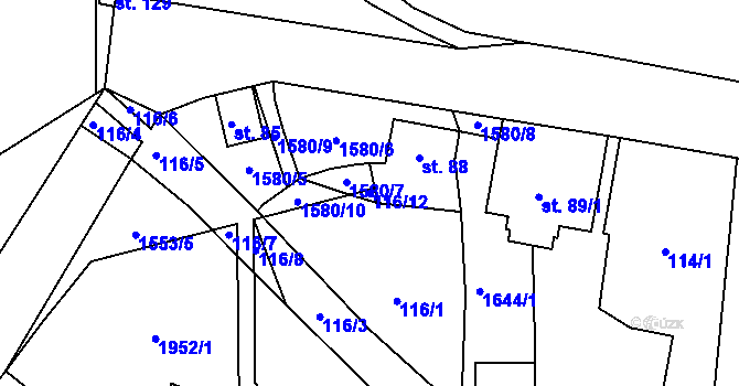 Parcela st. 116/12 v KÚ Studený, Katastrální mapa