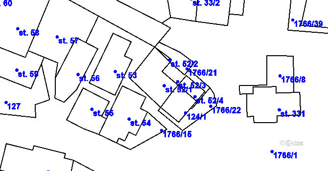 Parcela st. 52/1 v KÚ Studnice u Hlinska, Katastrální mapa