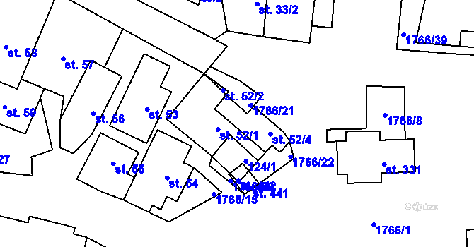 Parcela st. 52/3 v KÚ Studnice u Hlinska, Katastrální mapa