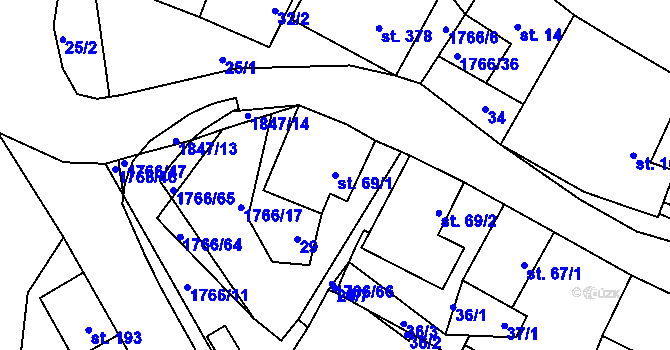 Parcela st. 69/1 v KÚ Studnice u Hlinska, Katastrální mapa