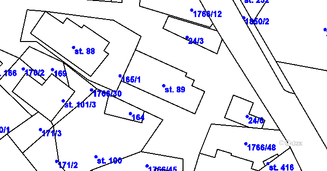 Parcela st. 89 v KÚ Studnice u Hlinska, Katastrální mapa