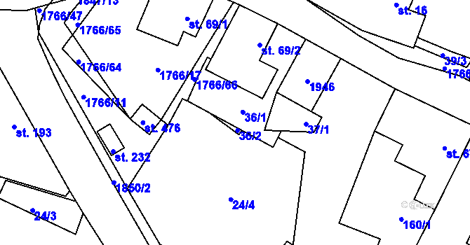 Parcela st. 36/3 v KÚ Studnice u Hlinska, Katastrální mapa