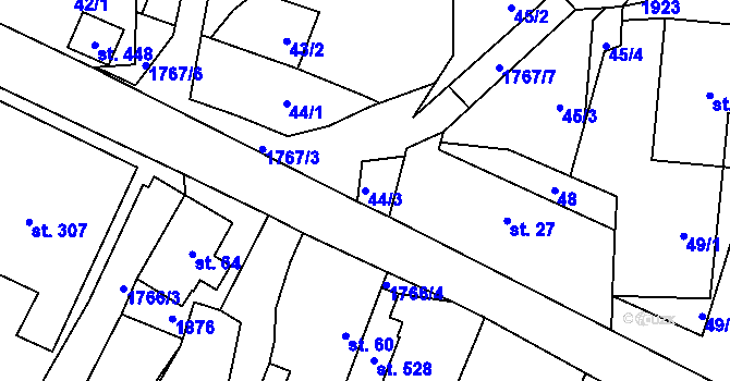 Parcela st. 44/3 v KÚ Studnice u Hlinska, Katastrální mapa
