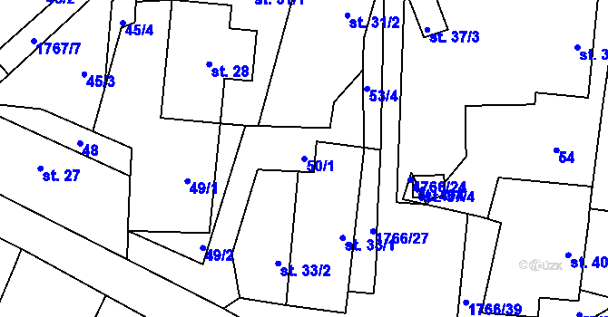 Parcela st. 50/1 v KÚ Studnice u Hlinska, Katastrální mapa