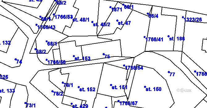 Parcela st. 75 v KÚ Studnice u Hlinska, Katastrální mapa