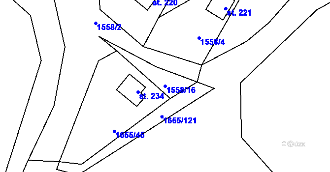 Parcela st. 1558/16 v KÚ Studnice u Hlinska, Katastrální mapa