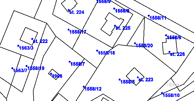 Parcela st. 1558/18 v KÚ Studnice u Hlinska, Katastrální mapa
