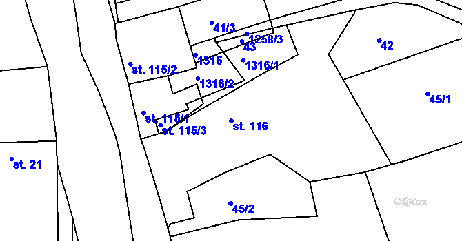 Parcela st. 116 v KÚ Stupava, Katastrální mapa