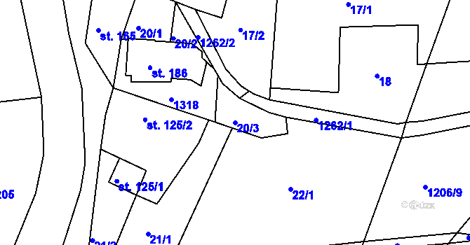 Parcela st. 20/3 v KÚ Stupava, Katastrální mapa