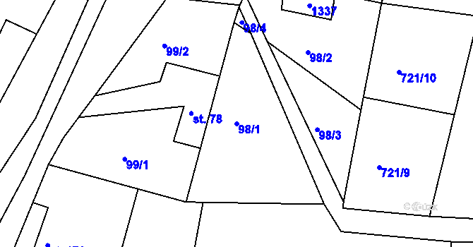 Parcela st. 98/1 v KÚ Stupava, Katastrální mapa