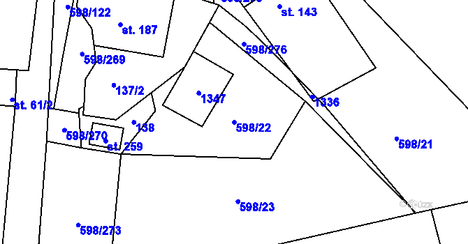 Parcela st. 598/22 v KÚ Stupava, Katastrální mapa