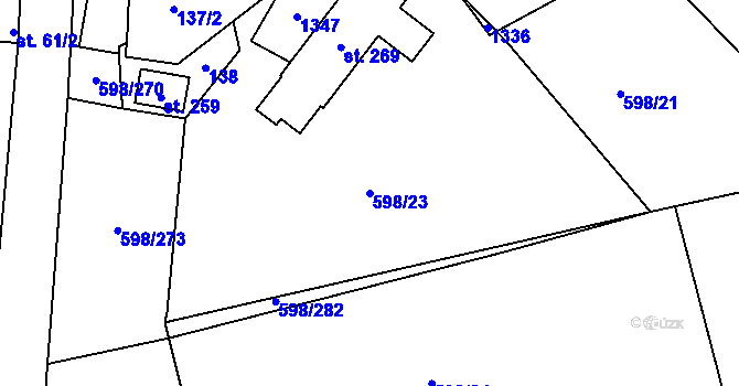 Parcela st. 598/23 v KÚ Stupava, Katastrální mapa