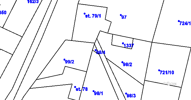 Parcela st. 98/4 v KÚ Stupava, Katastrální mapa