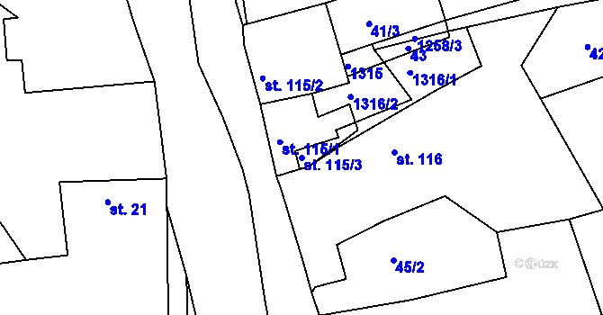 Parcela st. 115/3 v KÚ Stupava, Katastrální mapa