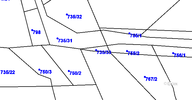 Parcela st. 735/33 v KÚ Stupava, Katastrální mapa