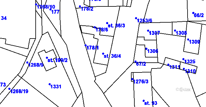 Parcela st. 36/4 v KÚ Stupava, Katastrální mapa