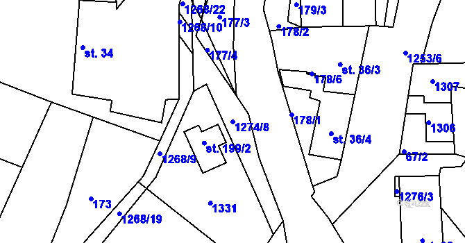 Parcela st. 1274/8 v KÚ Stupava, Katastrální mapa