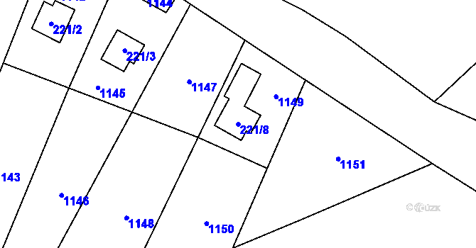 Parcela st. 221/8 v KÚ Stvolínky, Katastrální mapa