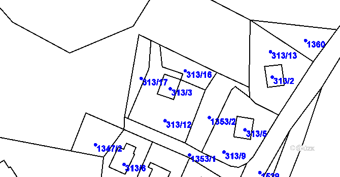 Parcela st. 313/3 v KÚ Stvolínky, Katastrální mapa