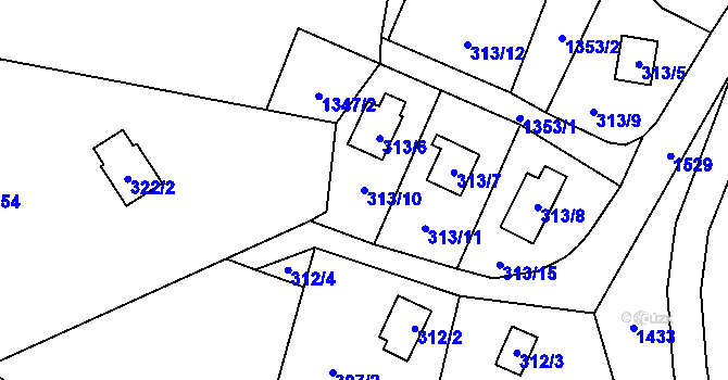 Parcela st. 313/10 v KÚ Stvolínky, Katastrální mapa