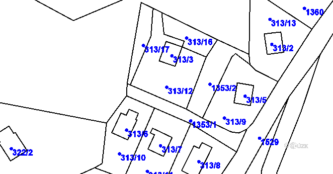 Parcela st. 313/12 v KÚ Stvolínky, Katastrální mapa