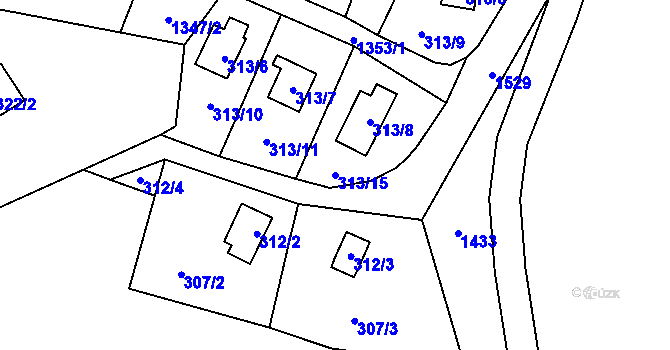 Parcela st. 313/15 v KÚ Stvolínky, Katastrální mapa