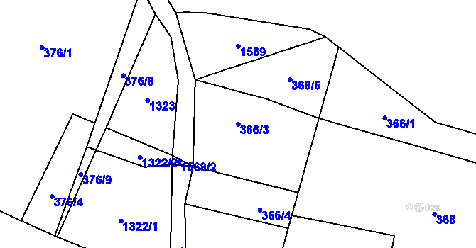 Parcela st. 366/3 v KÚ Stvolínky, Katastrální mapa