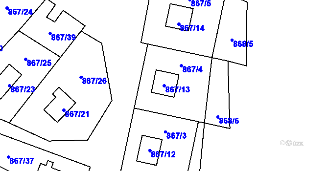 Parcela st. 867/13 v KÚ Stvolínky, Katastrální mapa