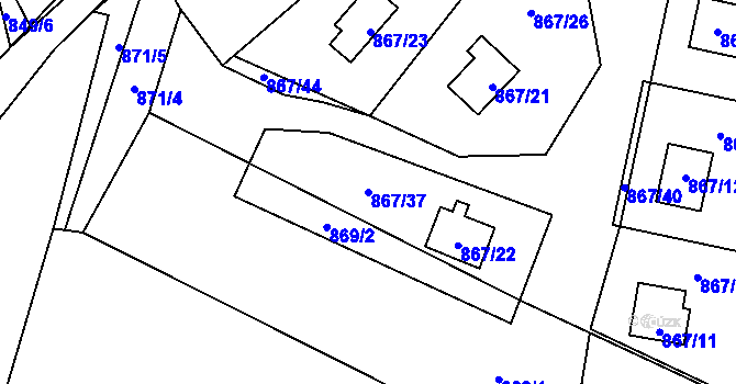 Parcela st. 867/37 v KÚ Stvolínky, Katastrální mapa