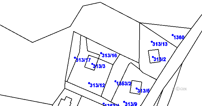 Parcela st. 313/16 v KÚ Stvolínky, Katastrální mapa
