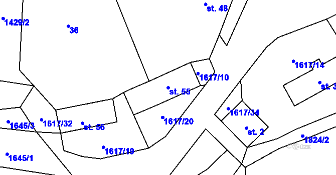 Parcela st. 55 v KÚ Stvolny, Katastrální mapa