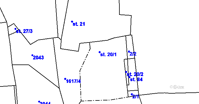 Parcela st. 20/1 v KÚ Stvolny, Katastrální mapa