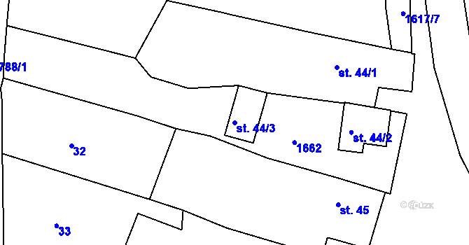 Parcela st. 44/3 v KÚ Stvolny, Katastrální mapa