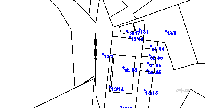 Parcela st. 13/3 v KÚ Stvolová, Katastrální mapa