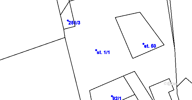 Parcela st. 1/1 v KÚ Kamenná Lhota u Čestína, Katastrální mapa