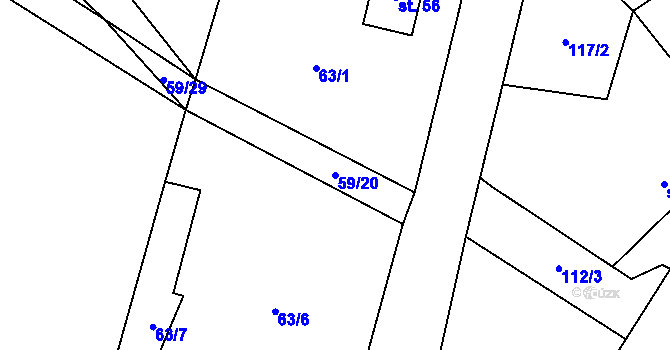 Parcela st. 59/20 v KÚ Kamenná Lhota u Čestína, Katastrální mapa