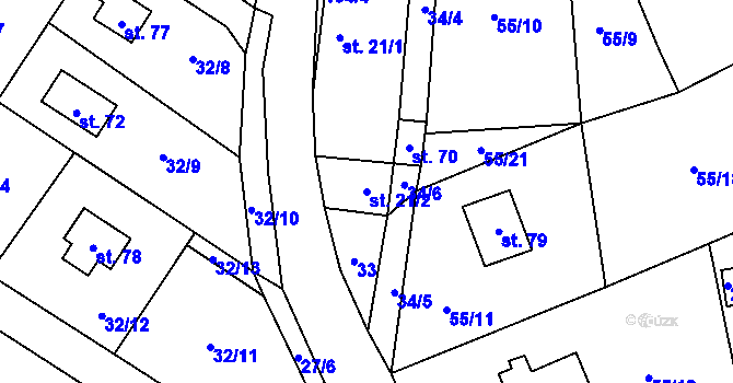 Parcela st. 21/2 v KÚ Sudějov, Katastrální mapa