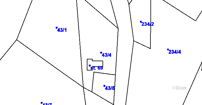 Parcela st. 43/4 v KÚ Sudějov, Katastrální mapa
