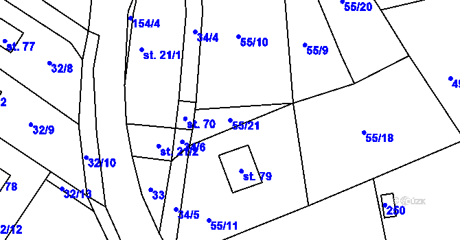 Parcela st. 55/21 v KÚ Sudějov, Katastrální mapa