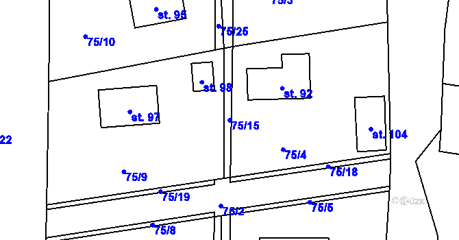 Parcela st. 75/15 v KÚ Sudějov, Katastrální mapa