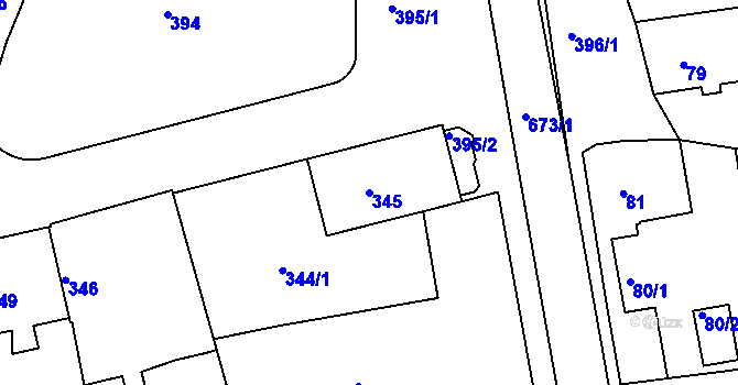 Parcela st. 345 v KÚ Sudice, Katastrální mapa