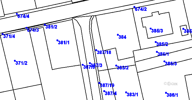 Parcela st. 387/18 v KÚ Sudice, Katastrální mapa