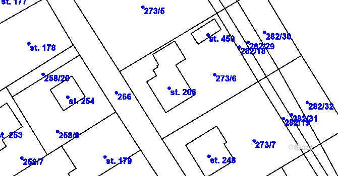 Parcela st. 206 v KÚ Sudkov, Katastrální mapa