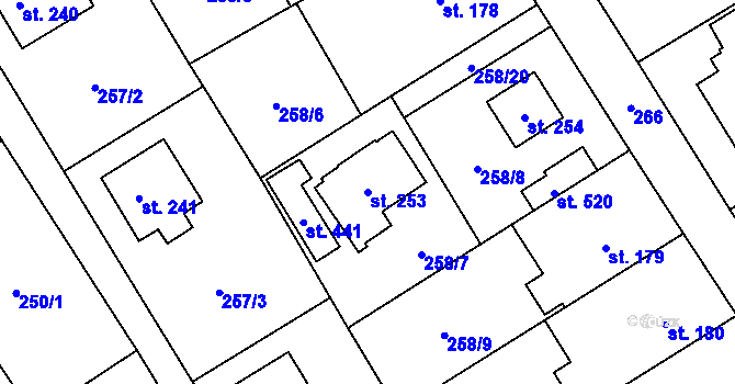 Parcela st. 253 v KÚ Sudkov, Katastrální mapa