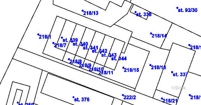 Parcela st. 343 v KÚ Sudkov, Katastrální mapa