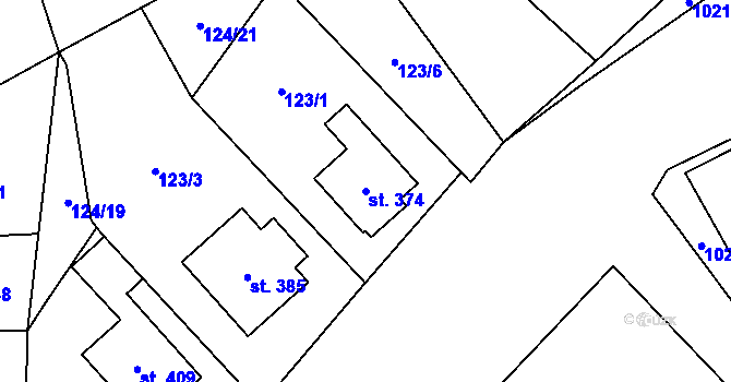 Parcela st. 374 v KÚ Sudkov, Katastrální mapa