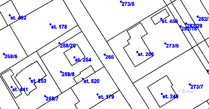 Parcela st. 266 v KÚ Sudkov, Katastrální mapa